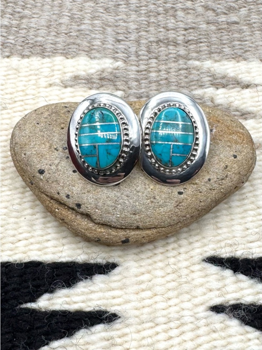 Jay King Southwest Sterling Silver Turquoise Inlay Earrings Cuff Bracelet Set - Picture 6 of 8